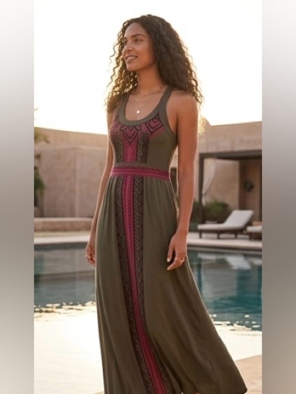 Athleta Olive Green Maxi Dress with Pink Accent - Picture 10 of 14